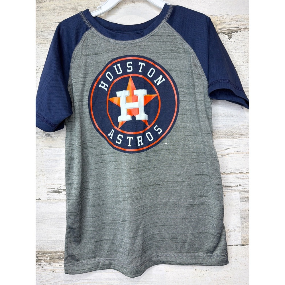Houston Astros T-Shirt Boys XS 4/5 Gray Navy Raglan Baseball Sport